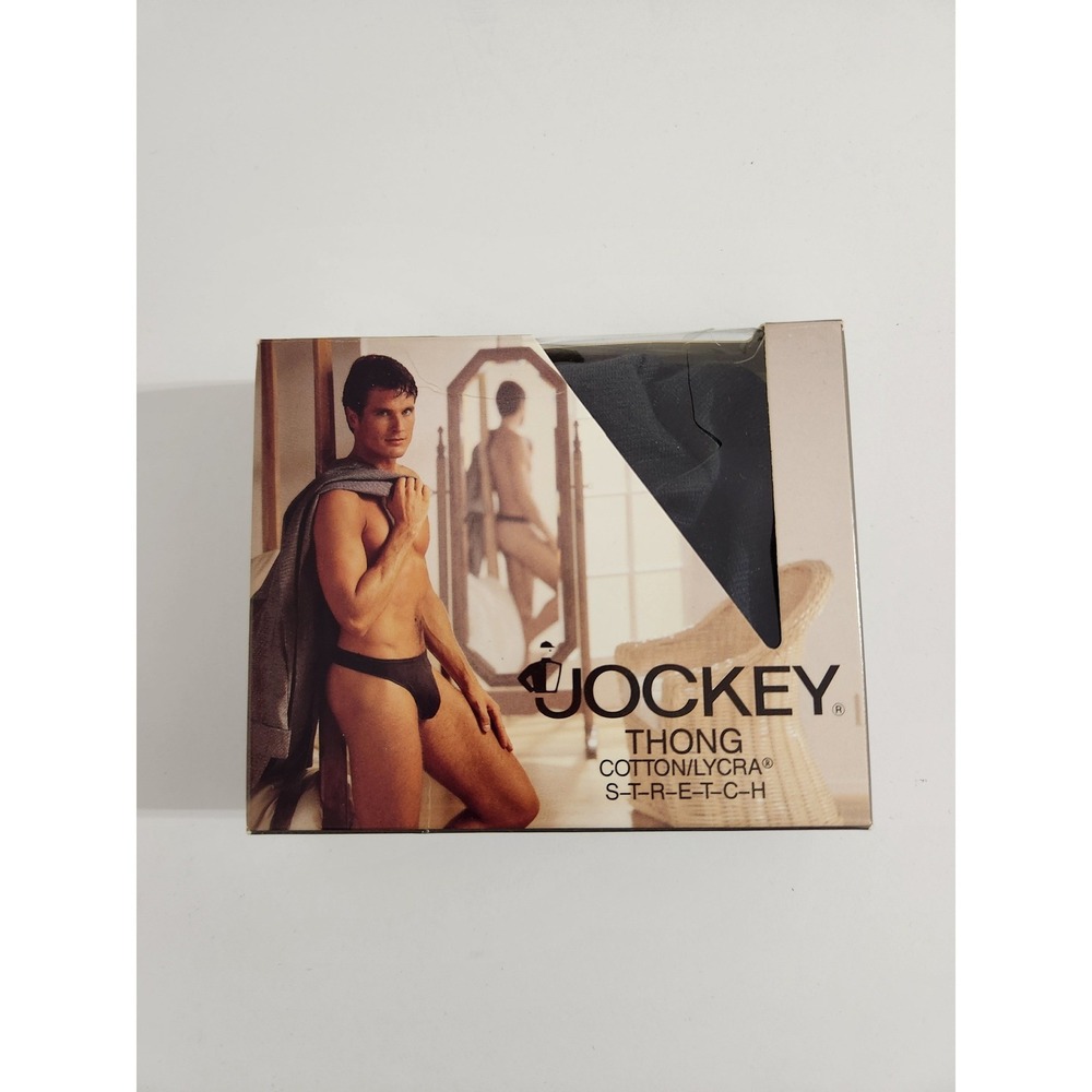 Jockey Thong Black Vintage 1990 Cotton Lycra Stretch‎ Pouch Style 1047 Sm 28-30